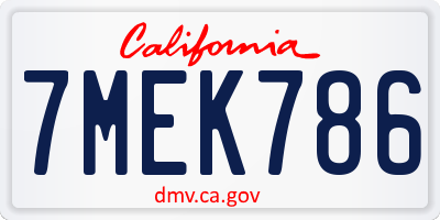 CA license plate 7MEK786