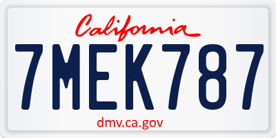 CA license plate 7MEK787