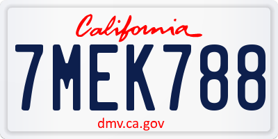 CA license plate 7MEK788