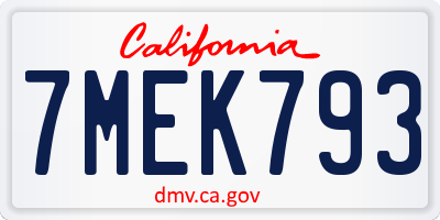 CA license plate 7MEK793