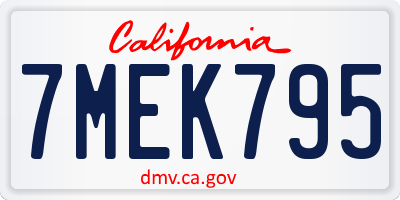 CA license plate 7MEK795