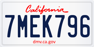 CA license plate 7MEK796