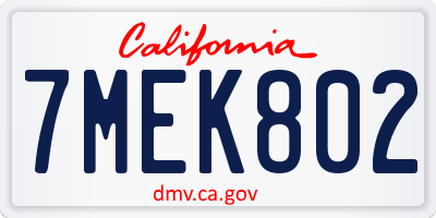 CA license plate 7MEK802