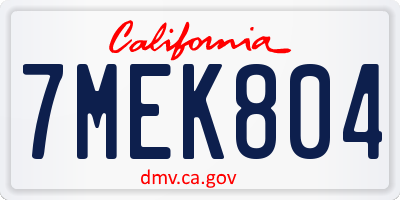CA license plate 7MEK804