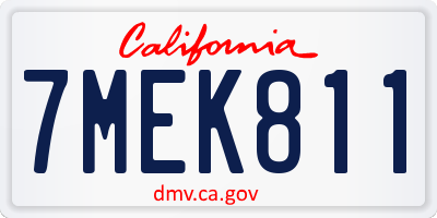 CA license plate 7MEK811