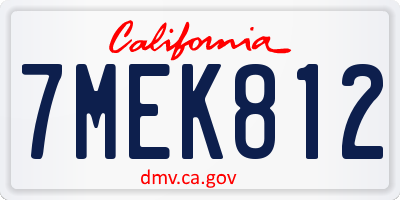 CA license plate 7MEK812