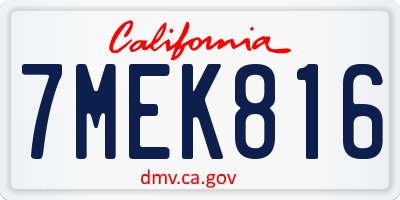 CA license plate 7MEK816
