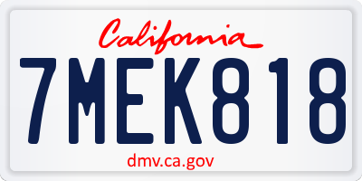 CA license plate 7MEK818