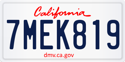 CA license plate 7MEK819