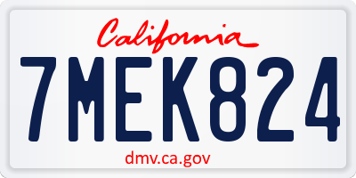 CA license plate 7MEK824