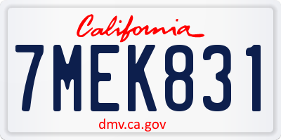 CA license plate 7MEK831