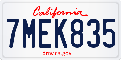 CA license plate 7MEK835