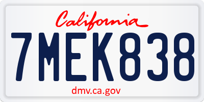CA license plate 7MEK838