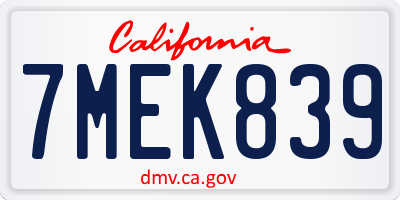 CA license plate 7MEK839