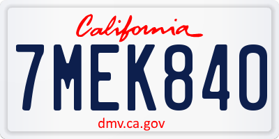 CA license plate 7MEK840