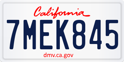 CA license plate 7MEK845