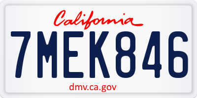 CA license plate 7MEK846