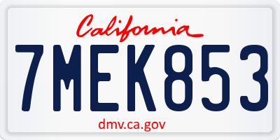 CA license plate 7MEK853