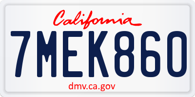 CA license plate 7MEK860