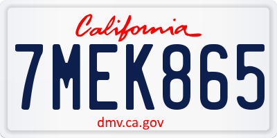 CA license plate 7MEK865
