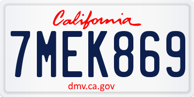 CA license plate 7MEK869