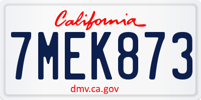 CA license plate 7MEK873