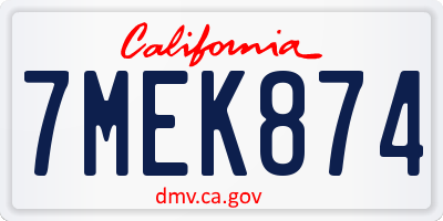 CA license plate 7MEK874