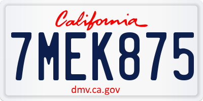 CA license plate 7MEK875