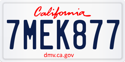CA license plate 7MEK877