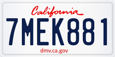 CA license plate 7MEK881