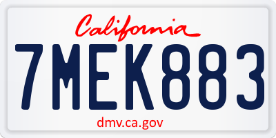 CA license plate 7MEK883