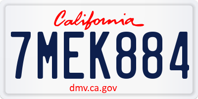 CA license plate 7MEK884