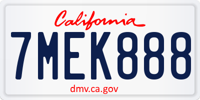 CA license plate 7MEK888