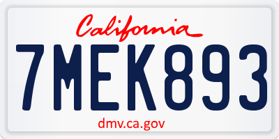 CA license plate 7MEK893