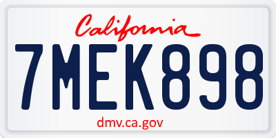 CA license plate 7MEK898