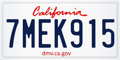 CA license plate 7MEK915