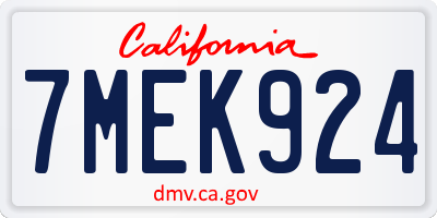 CA license plate 7MEK924