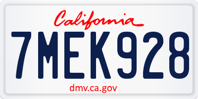 CA license plate 7MEK928