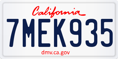 CA license plate 7MEK935