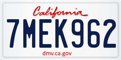 CA license plate 7MEK962
