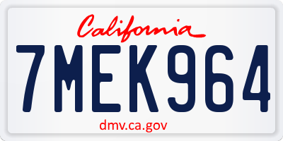CA license plate 7MEK964
