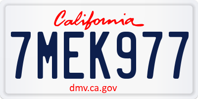 CA license plate 7MEK977