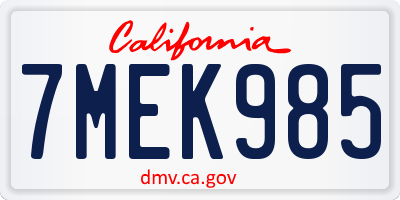 CA license plate 7MEK985