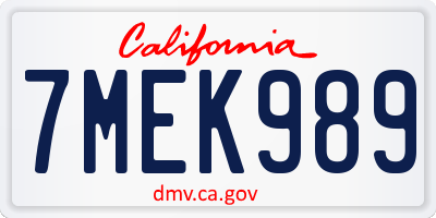 CA license plate 7MEK989