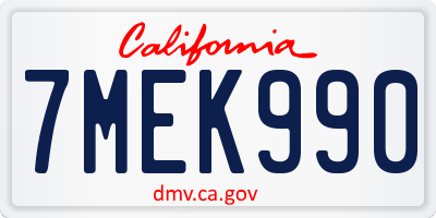 CA license plate 7MEK990