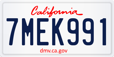 CA license plate 7MEK991