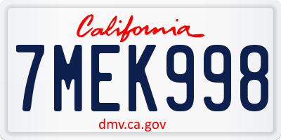 CA license plate 7MEK998