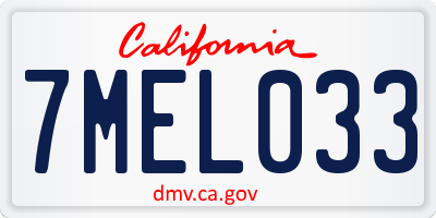 CA license plate 7MEL033