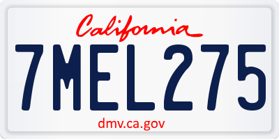 CA license plate 7MEL275