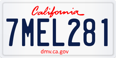 CA license plate 7MEL281